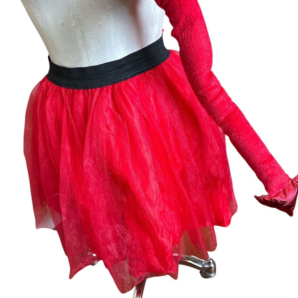 Halloween Costume Red Tulle Tutu Skirt with lights and tail one size